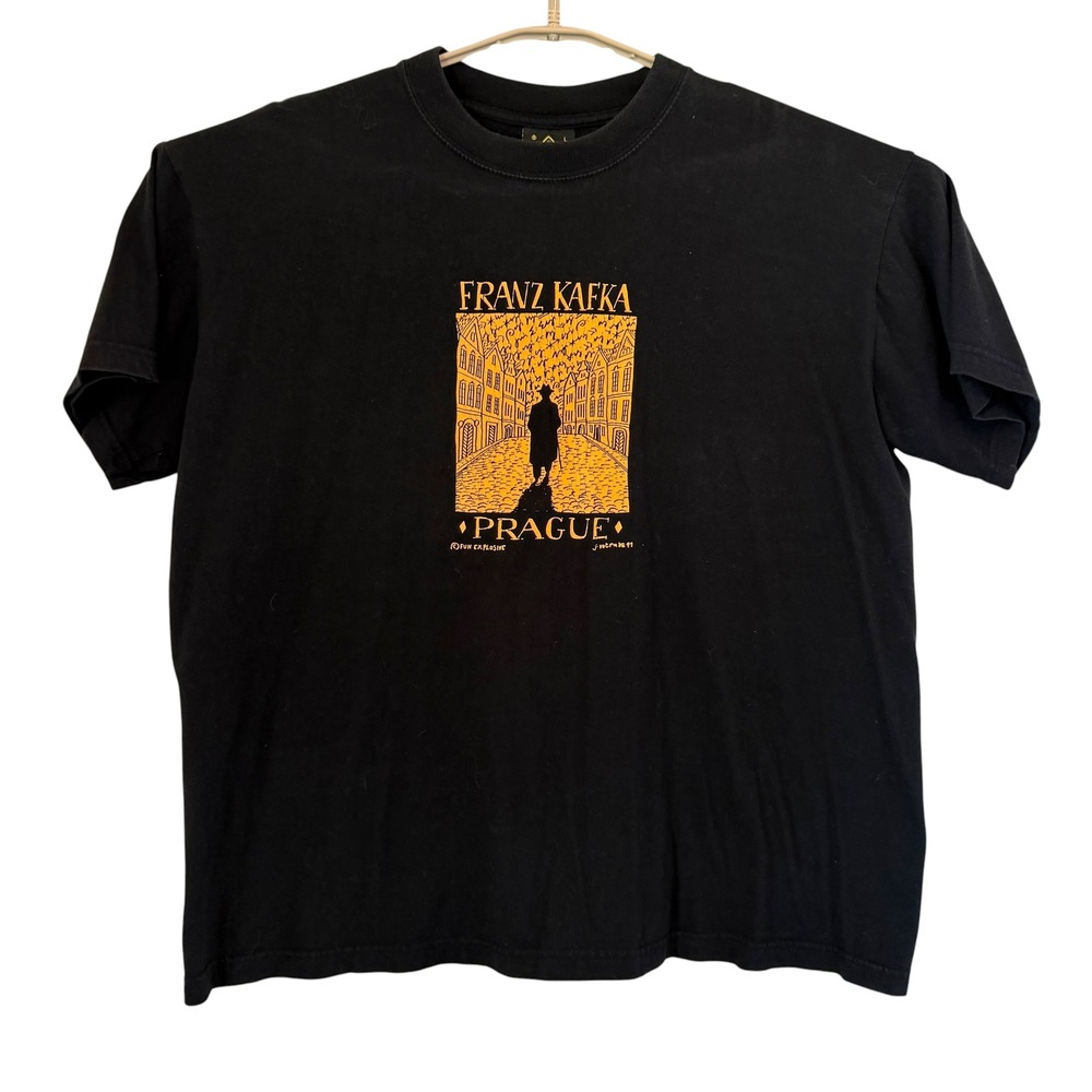 Vintage Franz Kafka Prague T-Shirt Black Fun Explosive Art Praha Large 1991 90s